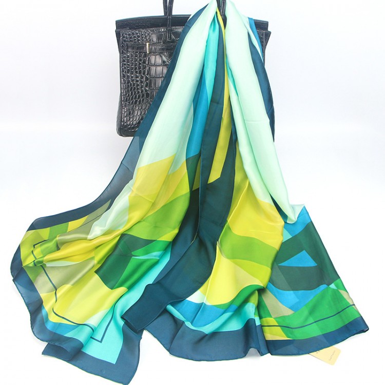 Шовковий шарф жіночий зелений виноградний 180*90 см - 2