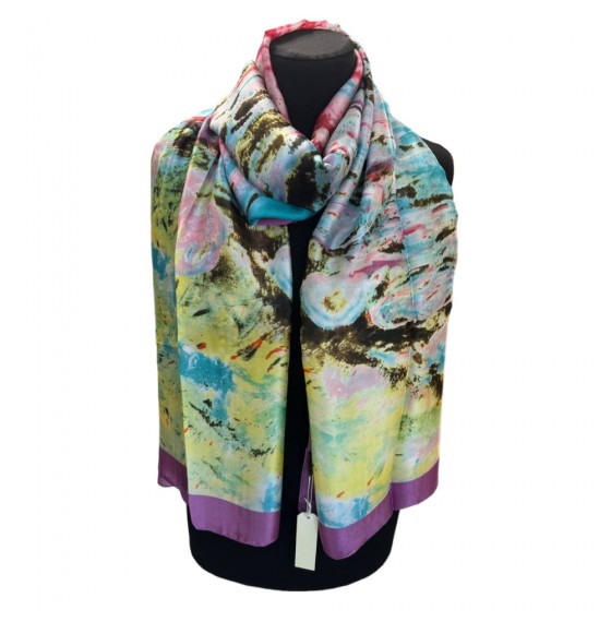 Шовковий шарф жіночий кольоровий акварельний, 180*90 см