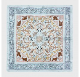 Платок шелковый женский голубой «Французский винтаж» 53×53 см