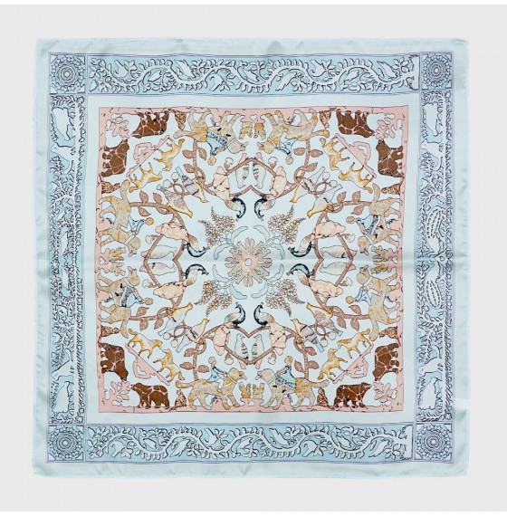 Хустка шовкова жіноча блакитна «Французький вінтаж» 53×53 см Хустка шовкова жіноча блакитна «Французький вінтаж» 53×53 см