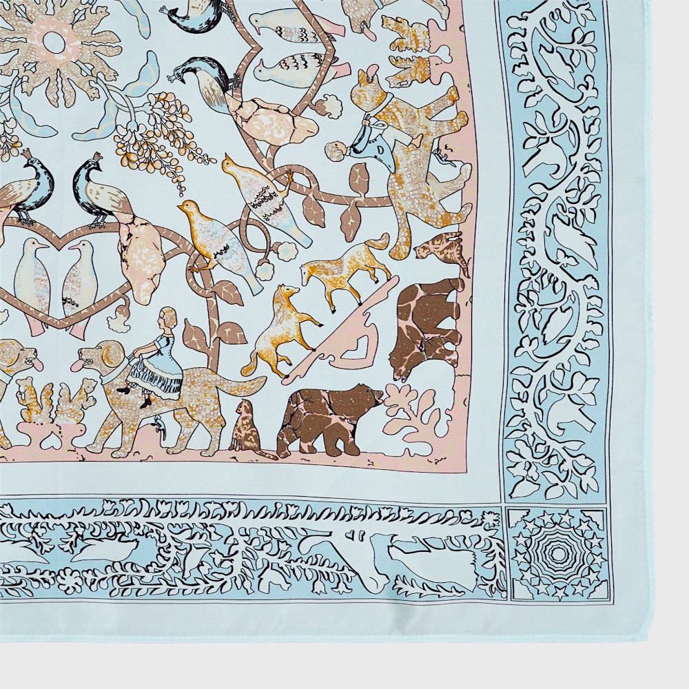 Платок шелковый женский голубой «Французский винтаж» 53×53 см - 3