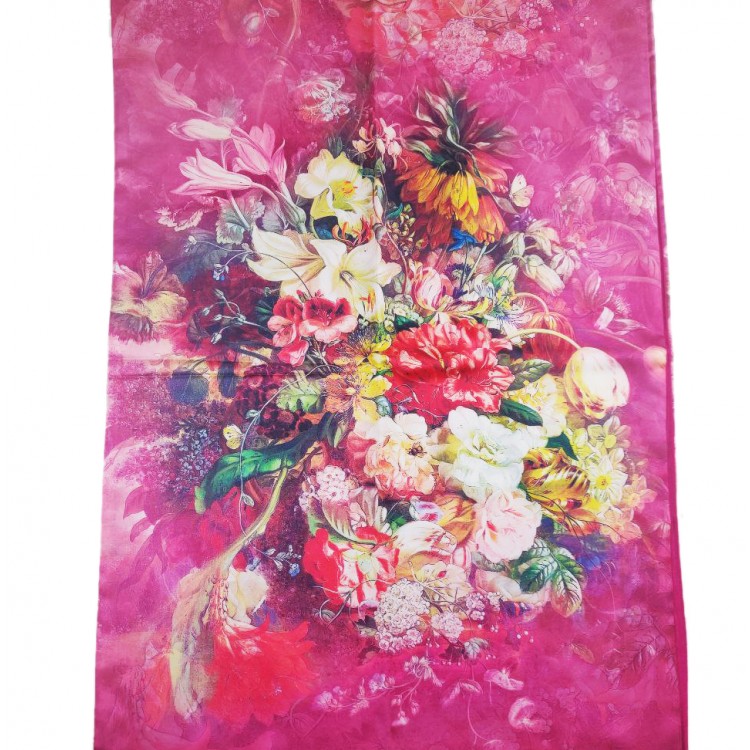 Палантин шарф натуральний шовк манжетна з квітковим принтом 180*50 см - 4