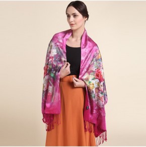 Палантин шарф натуральний шовк манжетна з квітковим принтом 180*50 см