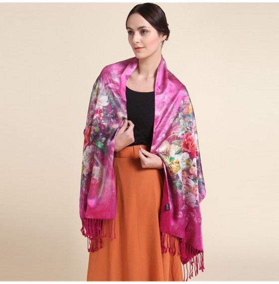 Палантин шарф шелк натуральный манжетна с цветочным принтом 180*50 см