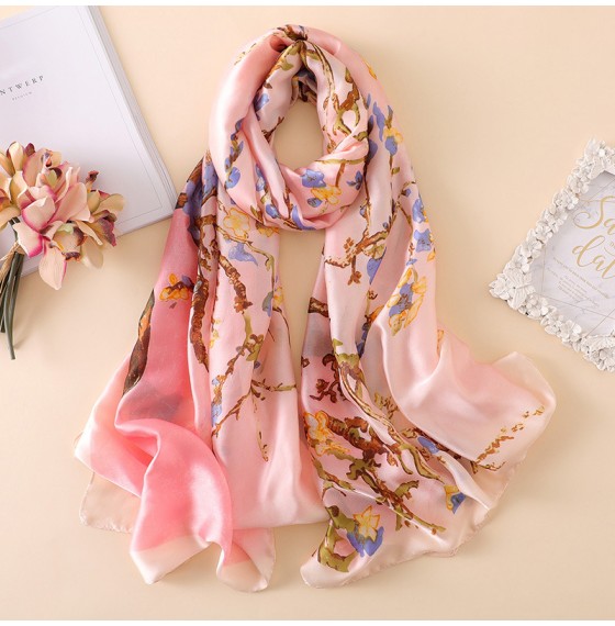Шовковий шарф-картина рожевий вишуканий 180*90 см