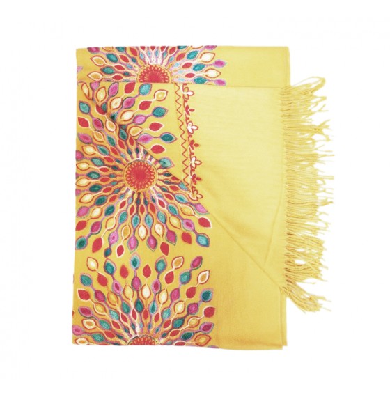 Женский шарф кашемировый с вышивкой солнце Тосканы