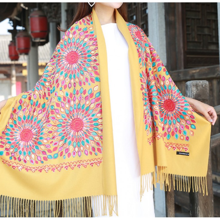 Жіночий шарф кашеміру з вишивкою сонце Тоскани БРАК - 3
