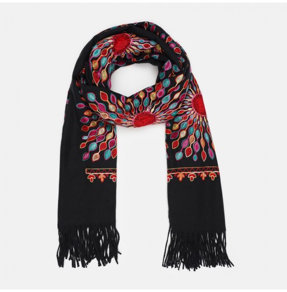 Женский шарф палантин черный расшитый цветами 180*70 см Женский шарф палантин черный расшитый цветами 180*70 см