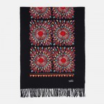 Женский шарф палантин черный расшитый цветами 180*70 см