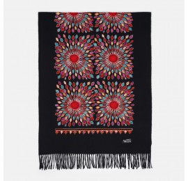 Женский шарф палантин черный расшитый цветами 180*70 см