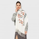 Шарф жіночий кашеміровий білий з вишивкою 195×70 см