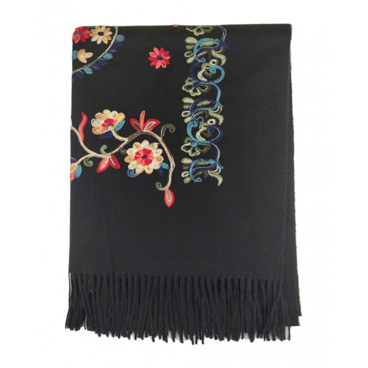 Жіночий шарф кашеміровий чорний з вишивкою  - 6