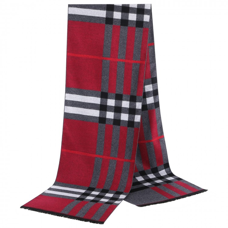 Чоловічий шарф вовняний двосторонній сірий з бордовим стильний 180*30 - 3