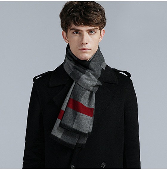 Мужской шарф под пальто серые полосы, 180*30 см