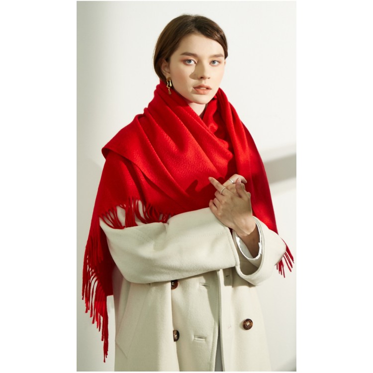 Вовняний жіночий шарф червоний natural, 200*68 - 2