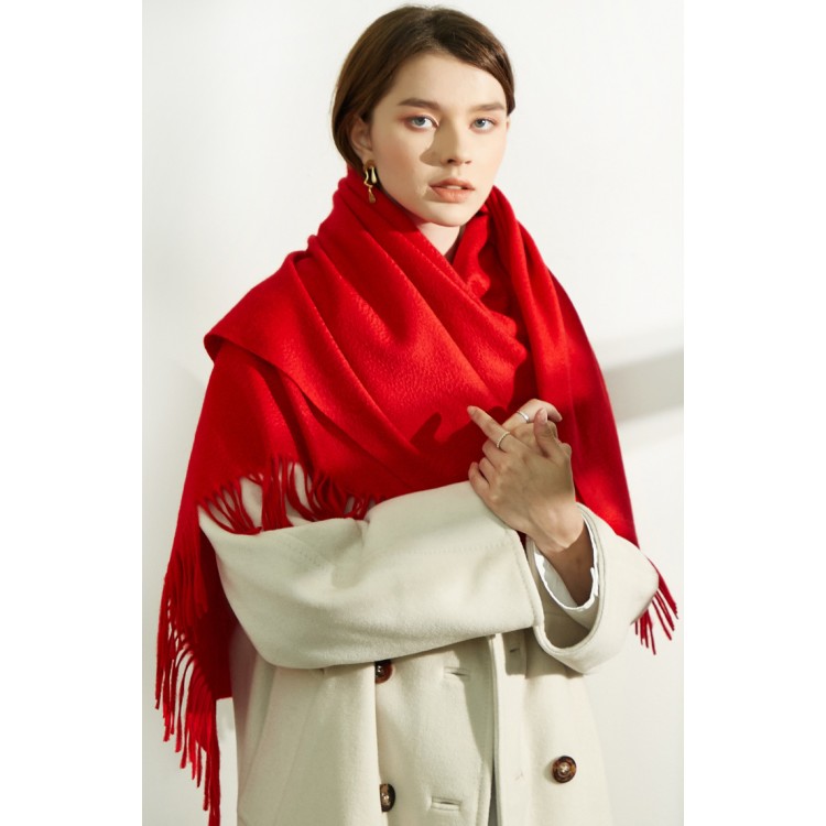 Вовняний жіночий шарф червоний натуральний однотонний 200*68