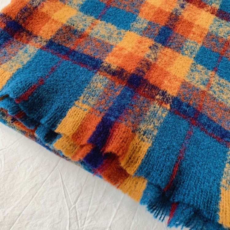 Жіночий шарф вовняний синьо-помаранчевий ніжний 200*70 см - 6