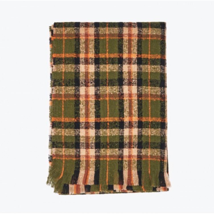 Чоловічий шарф вовняний оливково-оранжевий картатий, 200*70 см