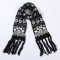 Вязаный шарф черный с белыми оленями и снежинками 160*17 см