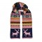 Вязаный шарф с оленями чернично-пудровый двусторонний 170*30 см