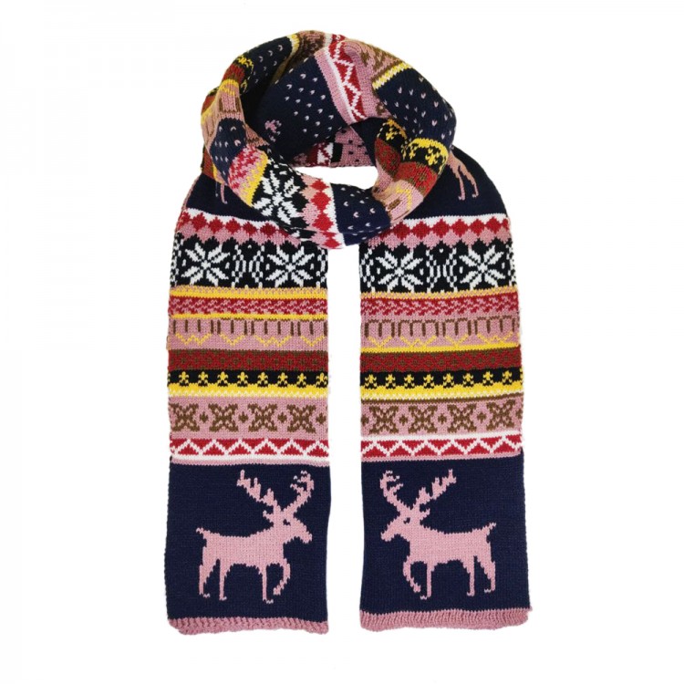 В'язаний шарф зимовий двосторонній з оленями