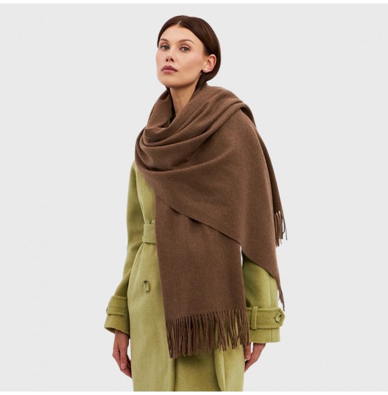 Жіночий шарф палантин вовняний натуральний шоколадний 200х68 см