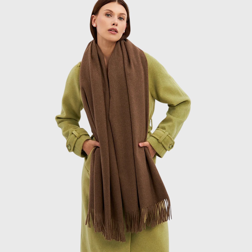 Жіночий шарф палантин вовняний натуральний шоколадний 200х68 см - 3