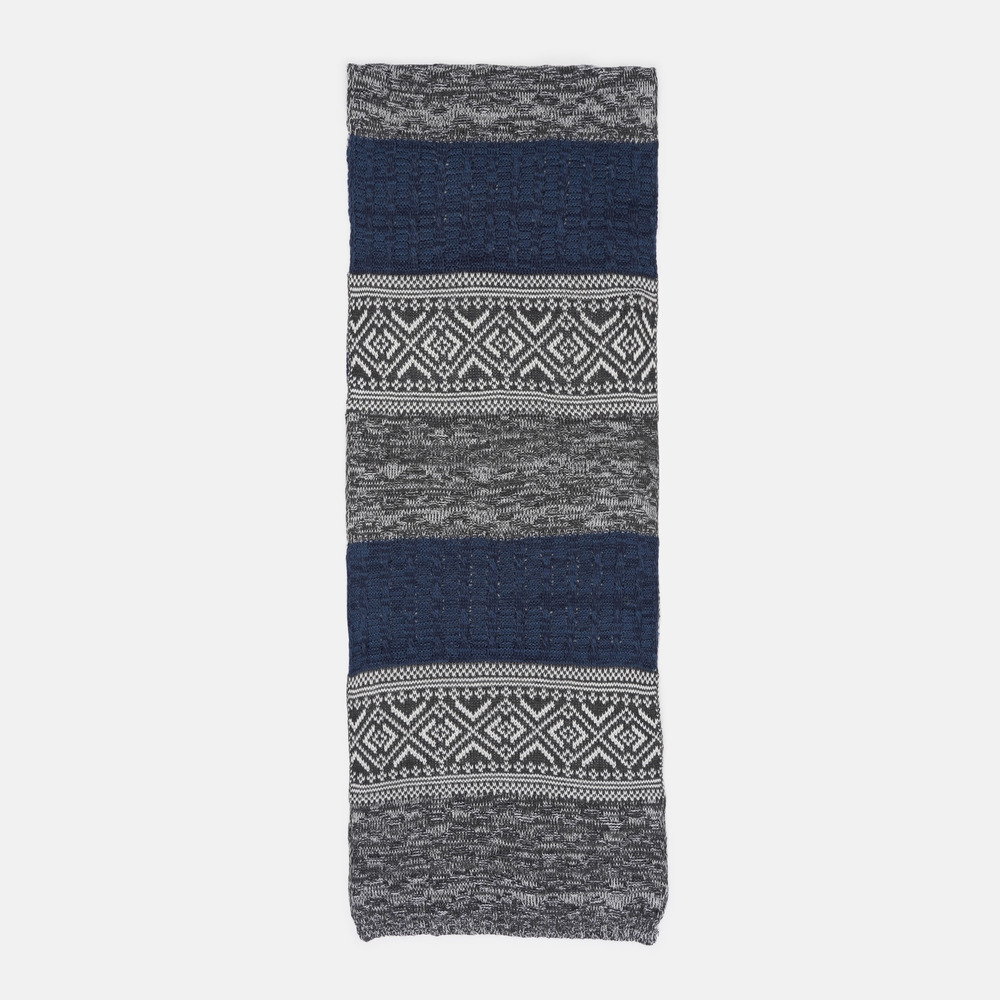 Вязаный шарф синий с серым скандинавський, 180*35  - 2