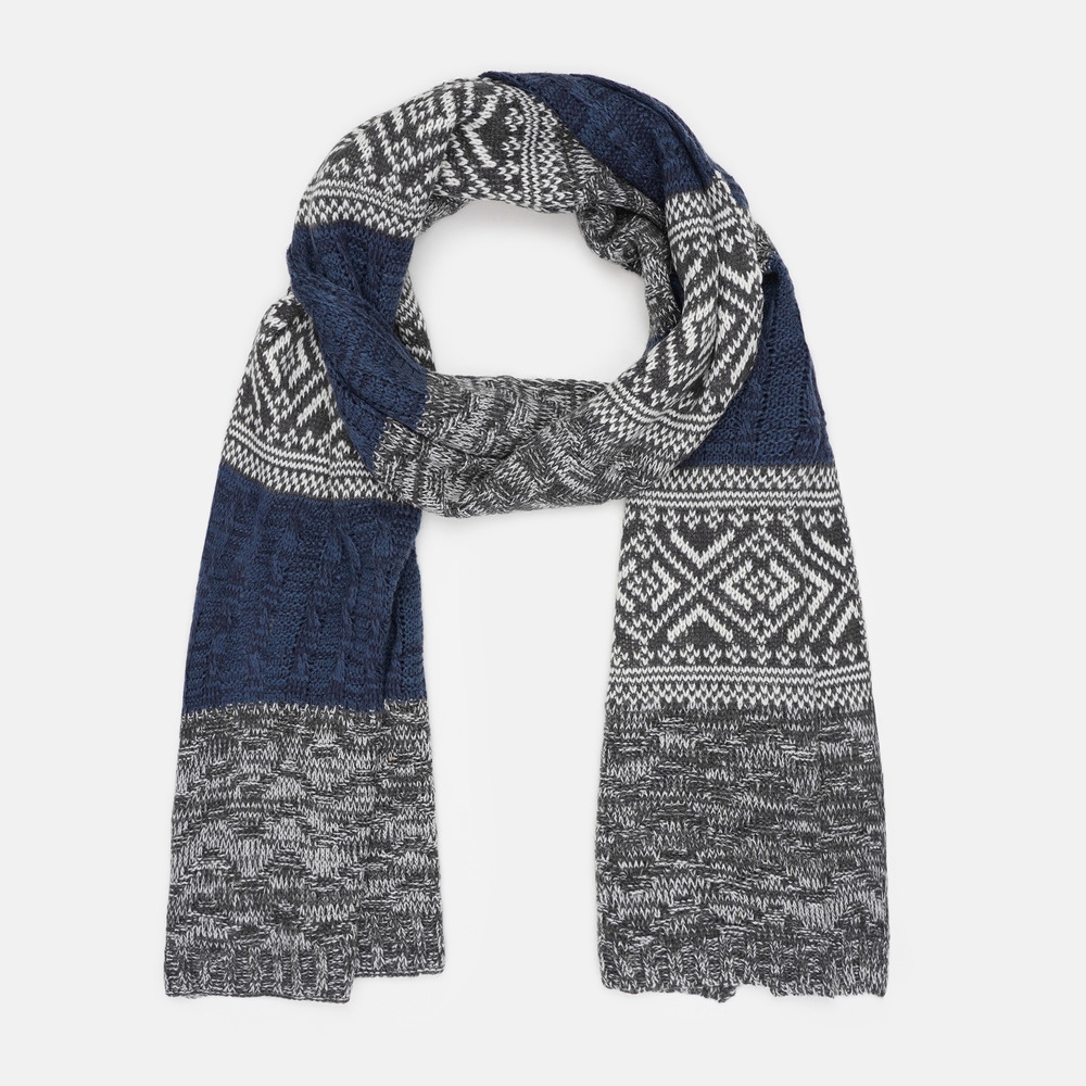 Вязаный шарф синий с серым скандинавський, 180*35 