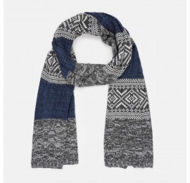 Вязаный шарф синий с серым скандинавський, 180*35 