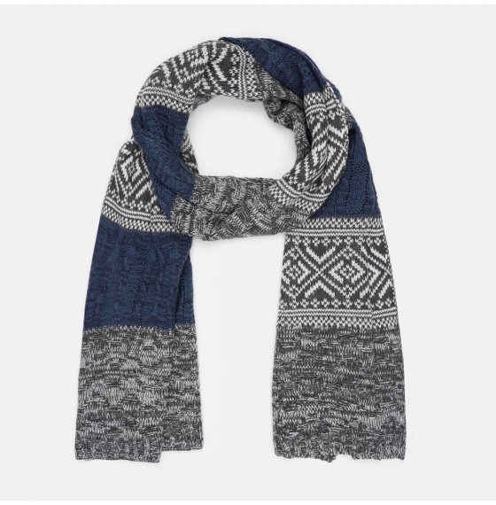 В'язаний шарф синій із сірим скандинавський, 180*35