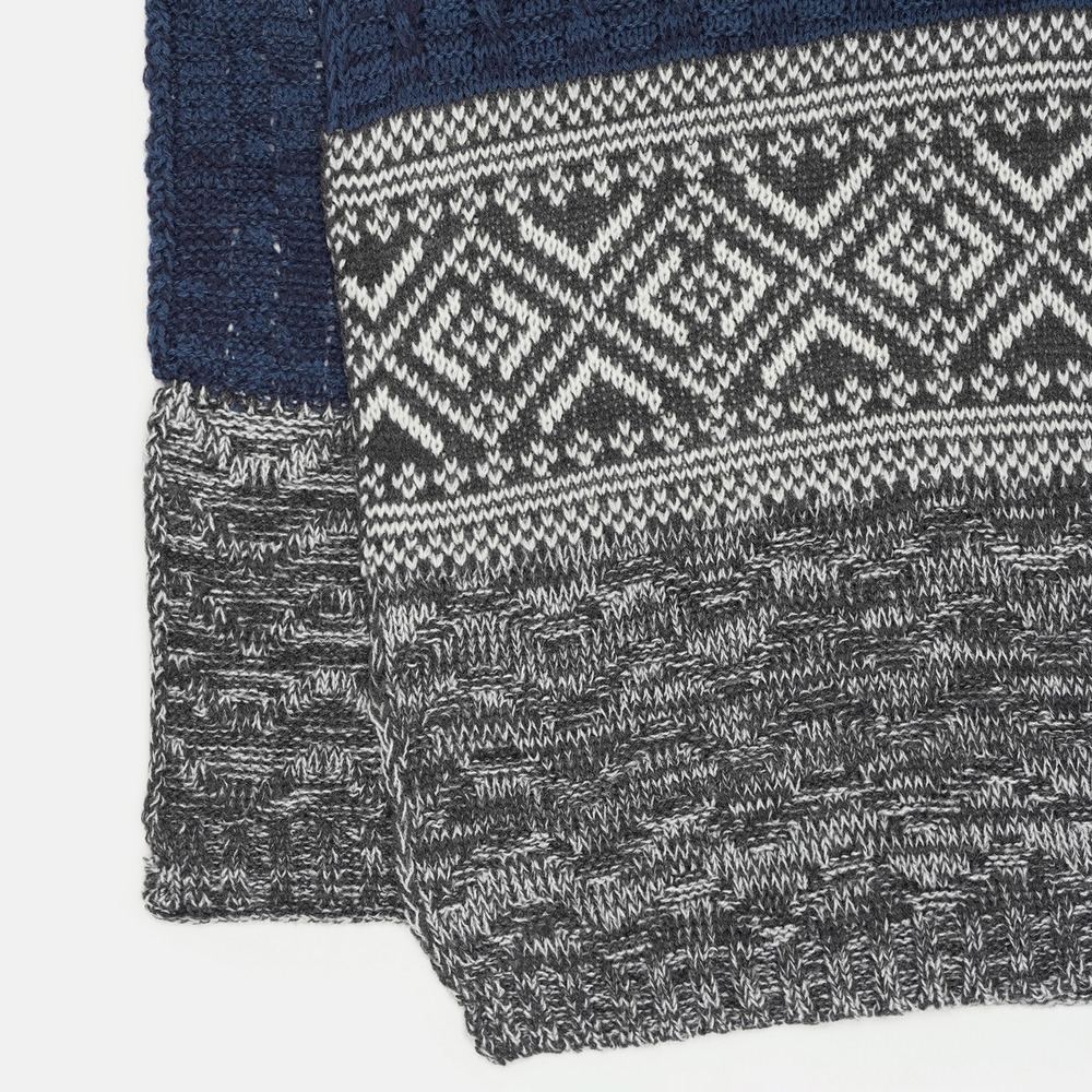 Вязаный шарф синий с серым скандинавський, 180*35  - 4