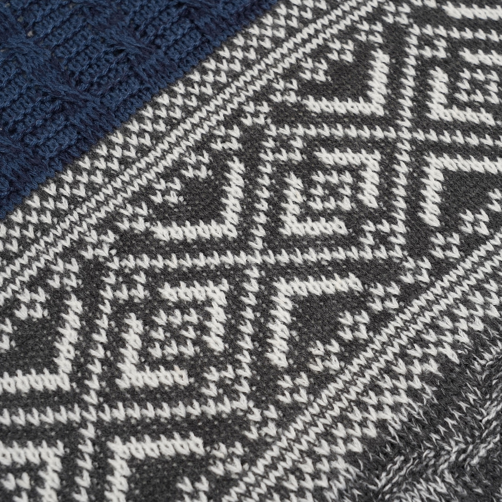 Вязаный шарф синий с серым скандинавський, 180*35  - 3