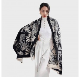 Женский шарф двусторонний черный с молочным шерстяной, 180*70 см