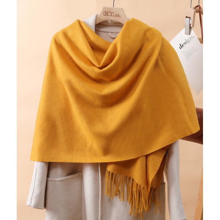 Жіночий шарф кашеміровий палантин гірчично-медовий - 4