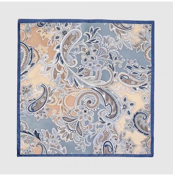 Шовкова шийна хустка сіро-бежева Boho vintage, 53*53 