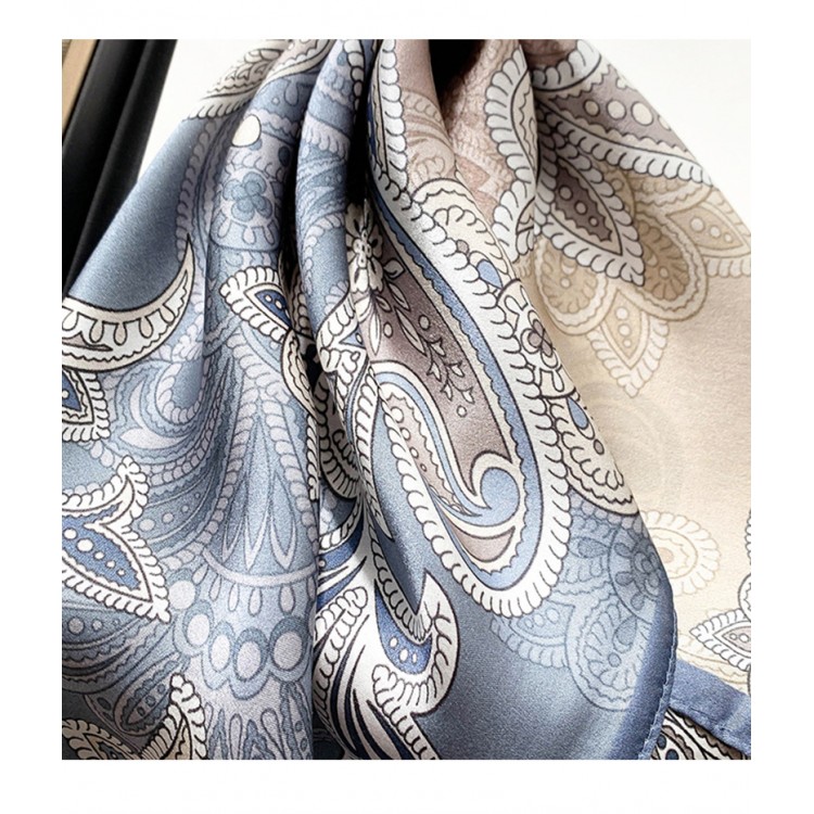 Шелковый шейный платок серо-бежевый boho vintage, 53*53  - 5