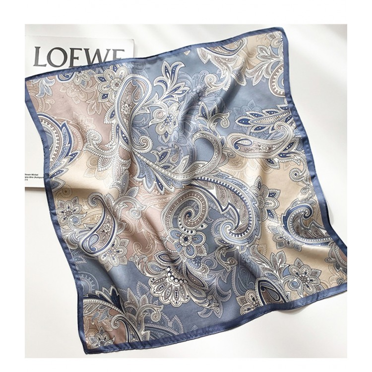 Шелковый шейный платок серо-бежевый boho vintage, 53*53  - 2