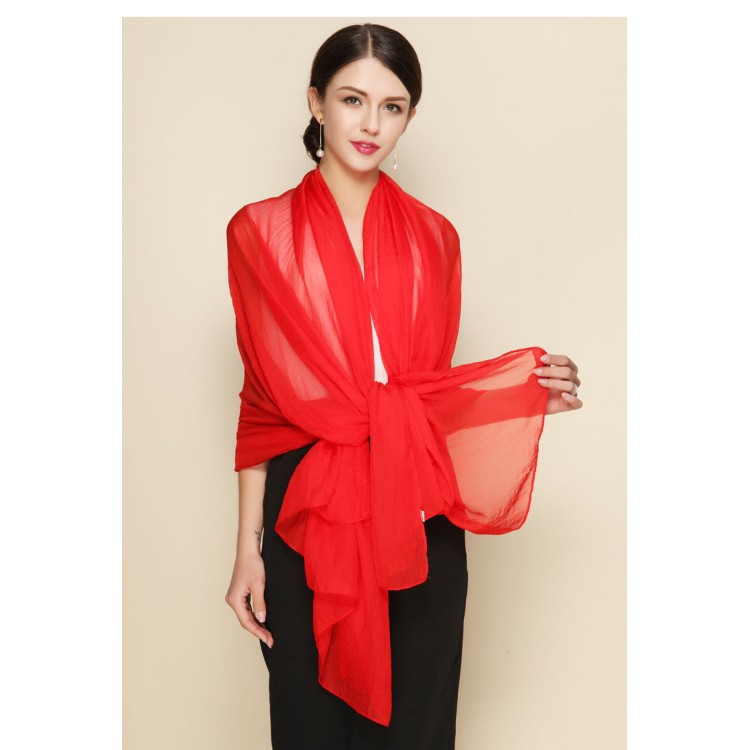 Жіночий шарф жатка прозорий червоний елегантний 135*160см - 2