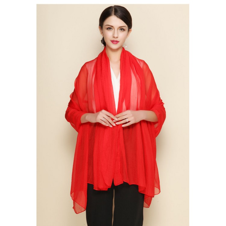 Жіночий шарф жатка прозорий червоний елегантний 135*160см - 3
