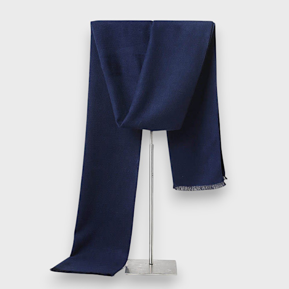 Шарф мужской синий однотонный шерстяной 180*30 см - 5