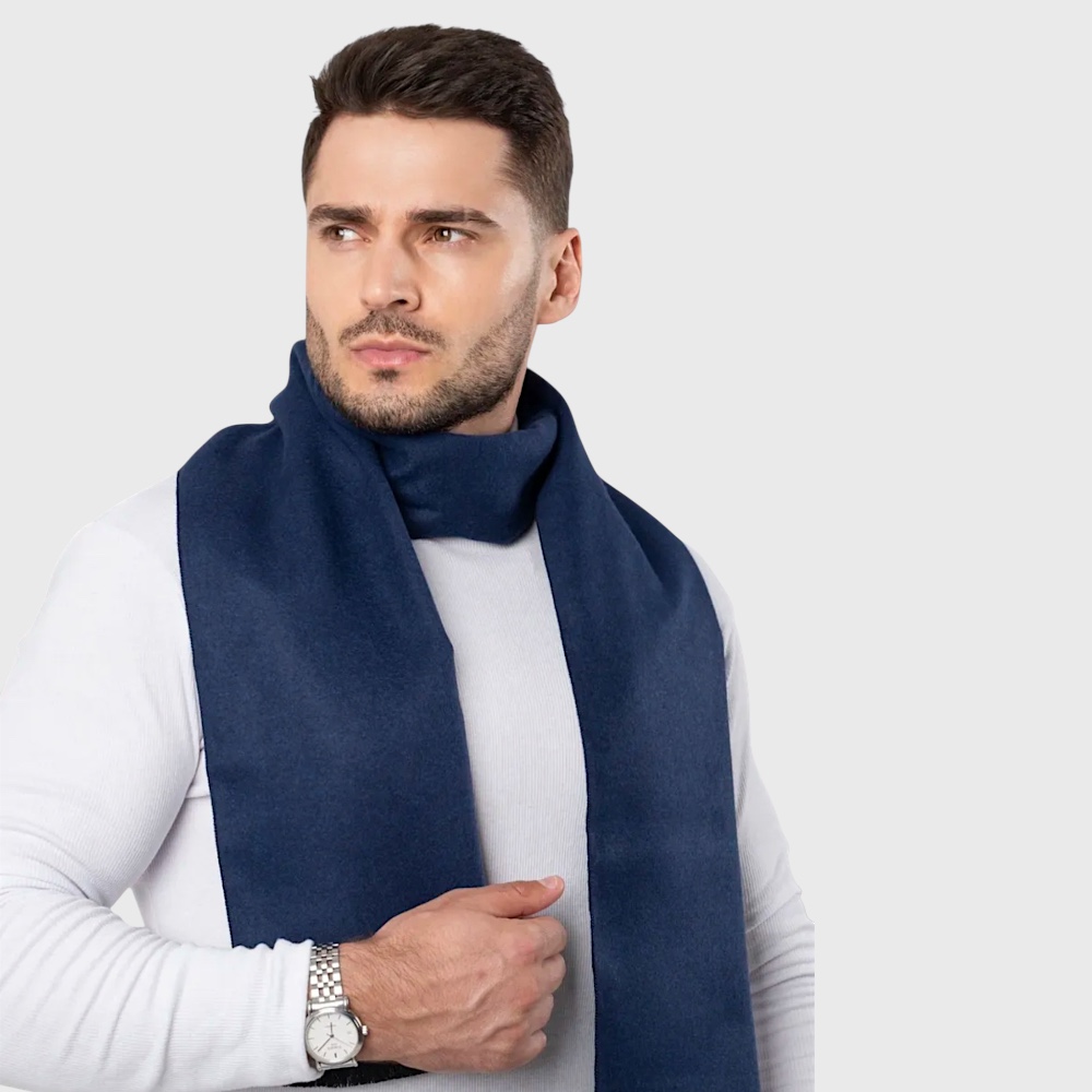 Шарф мужской синий однотонный шерстяной 180*30 см - 2