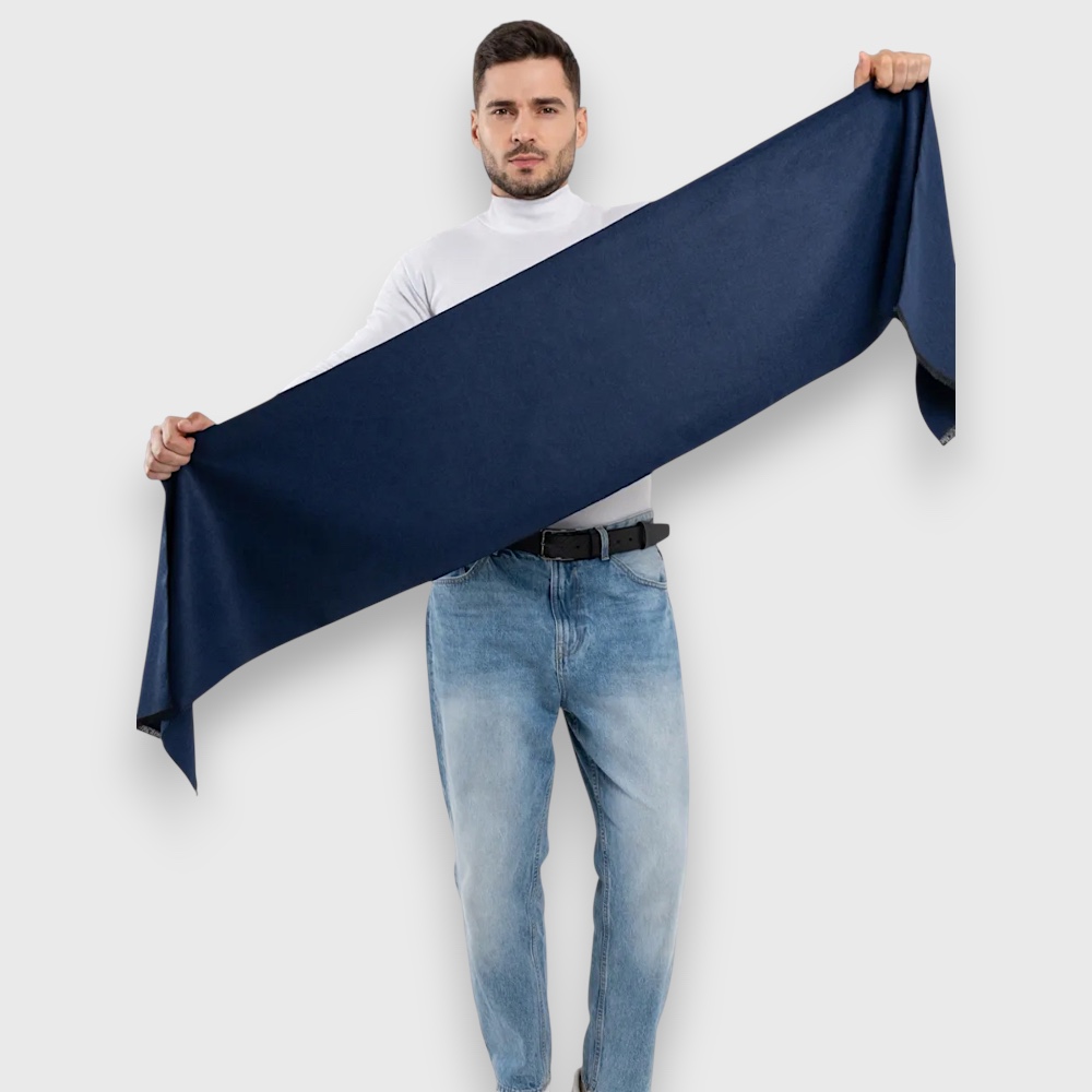 Шарф мужской синий однотонный шерстяной 180*30 см - 3