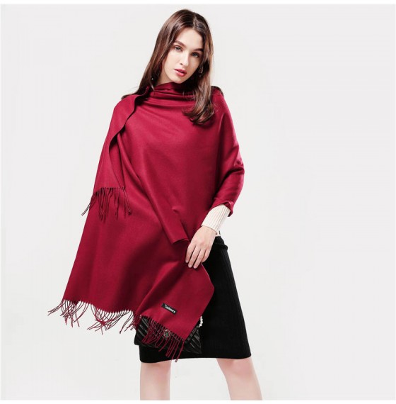 Жіночий шарф бордовий кашеміровий однотонний винний відтінок 180*70 см