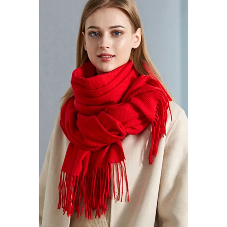 Вовняний шарф жіночий однотонний червоний 200*80 см - 3