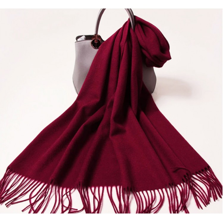 Шерстяний шарф бордовий марсала однотонний ніжний 180*32 см - 5
