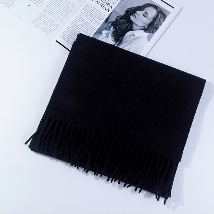 Вовняний шарф чорний строгий однотонний 180*32 см  - 3