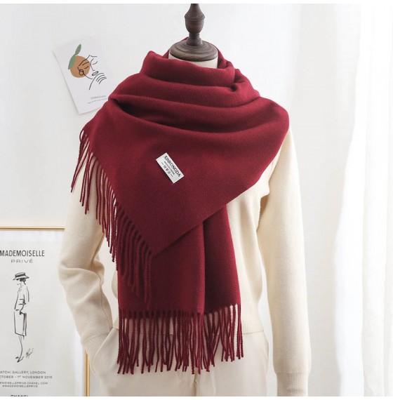 Кашемировый шарф женский однотонный  бордовый ёлочкой