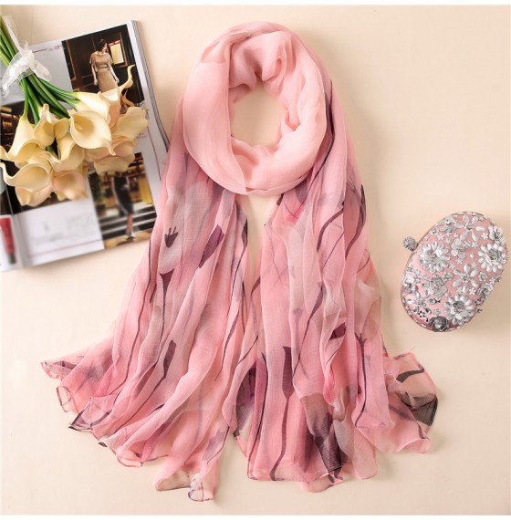 Женский шарф прозрачный розовый шифоновый с каллами