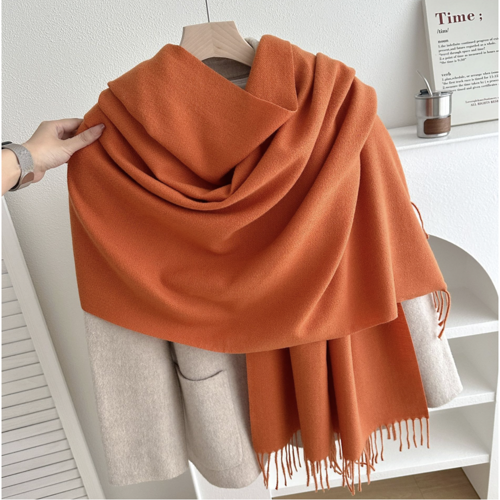 Жіночий шарф помаранчевий кашеміровий однотонний,180*70 см - 4